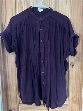 silence + noise deep plum button-front gauze blouse